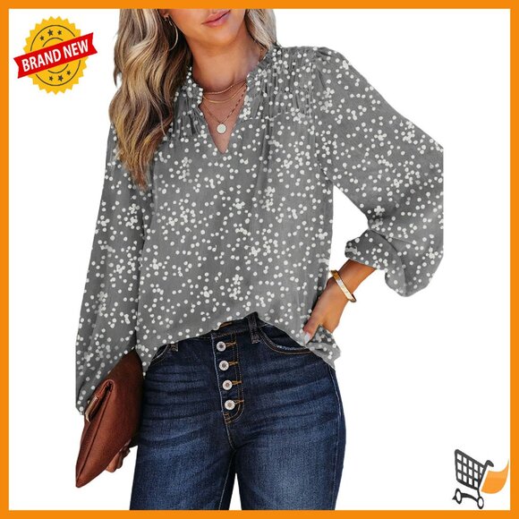 Tops - Long Sleeve Chiffon Blouse V Neck Smocked Back Bohemian Top